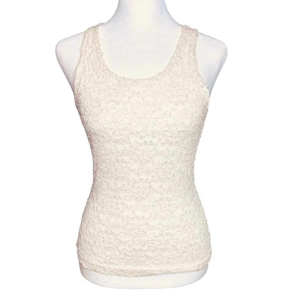 Y2K Lace Sheer Tank Top Ellen Ashley Size Small Ivory Fairy Floral Angel